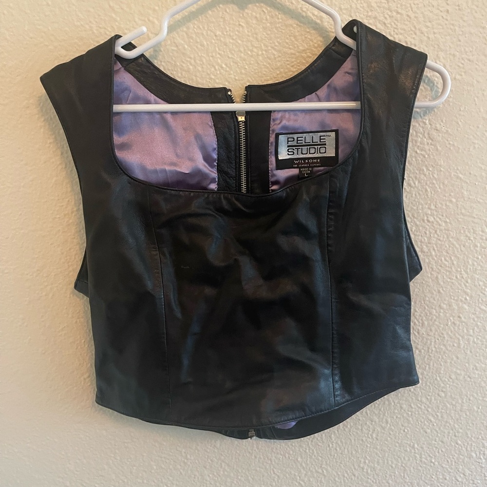 Pelle Studio Black Leather Crop Top